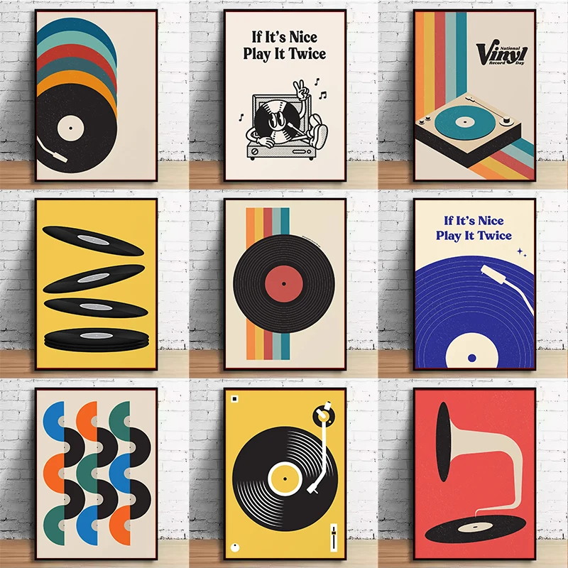 Office Furniture For Sale - Mid Century Vinyl Record Canvas Wall