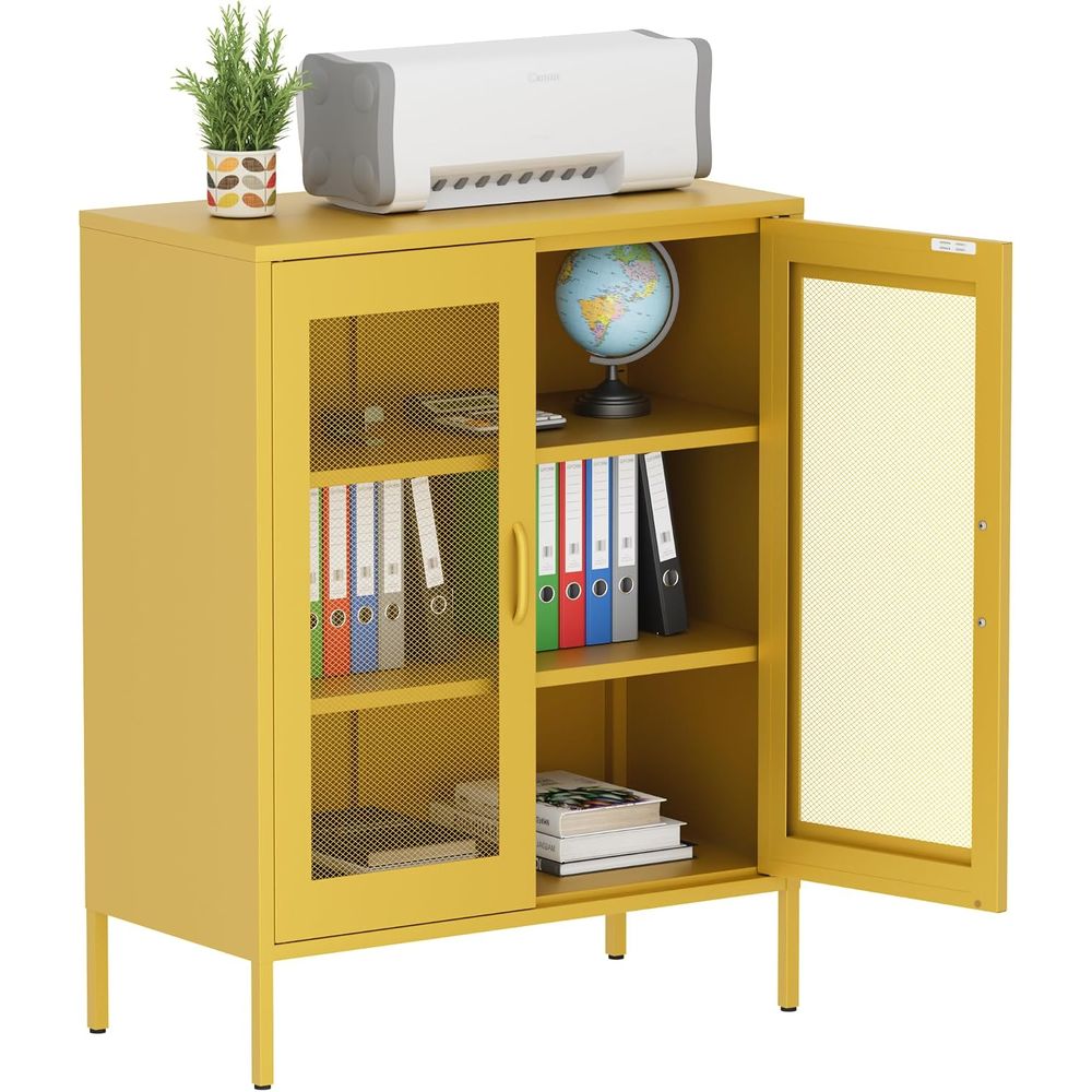 Office Storage Cabinet - Mesh Metal Storage Cabinet with Adjustable