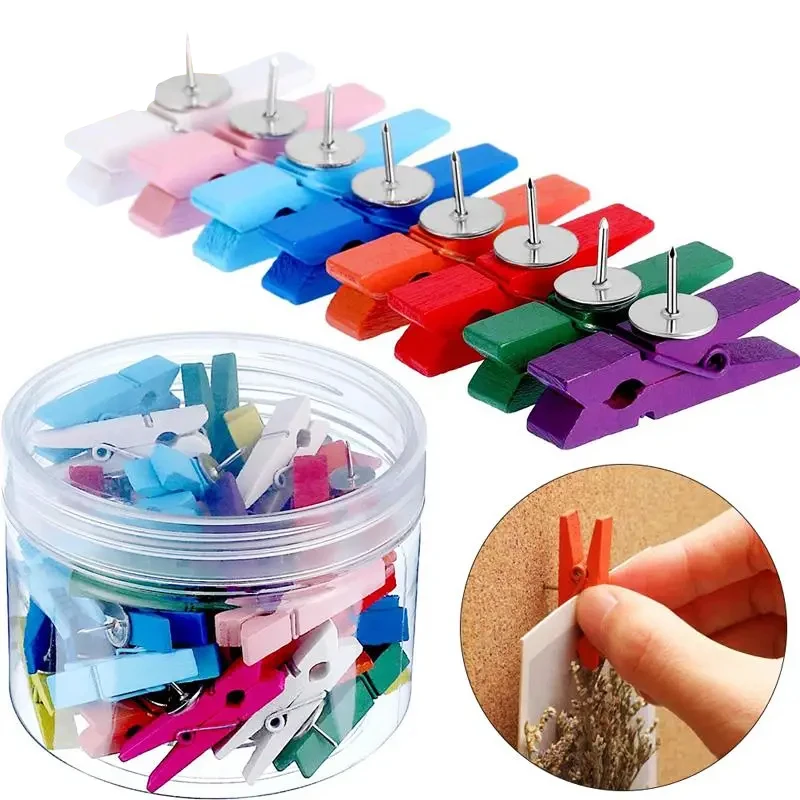 Bulletin Board Cork - 20Pcs/Box Clips Push Pin with Wooden