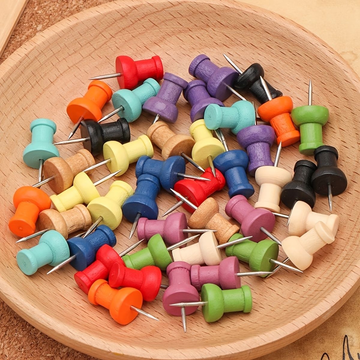 50Pcs Colorful Wood Push Pins  - đánh giá và giá Bulletin Board Cork