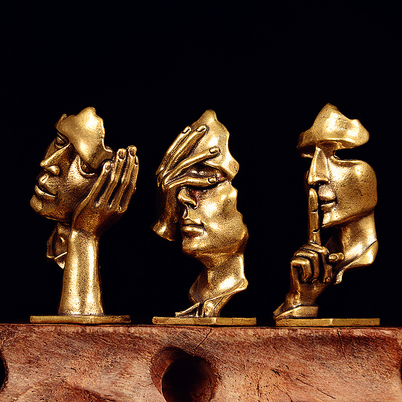 Set of 3 Brass Abstract Face S - đánh giá và giá Office Furniture Group